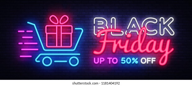 Black Friday Sale neon text vector design template. Black Friday Sale neon logo, light banner design element colorful modern design trend, night bright advertising, bright sign. Vector illustration