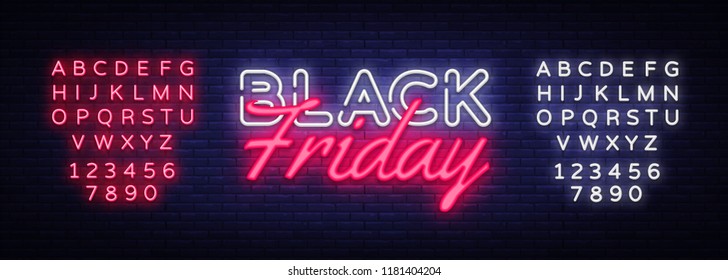 Black Friday Sale neon text vector design template. Black Friday Sale neon logo, light banner design element colorful modern design trend, night bright advertising. Vector. Editing text neon sign