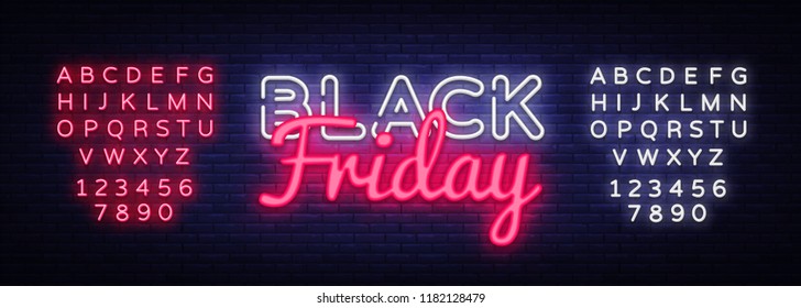 Black Friday Sale neon text vector design template. Black Friday Sale neon logo, light banner design element colorful modern design trend, night bright advertising. Vector. Editing text neon sign