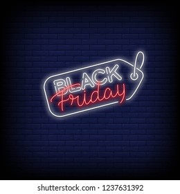 Black Friday Sale neon text vector design template and a Brick Wall Background. Black Friday Sale neon logo  light banner design element colorful modern design trend  night bright advertising. Vector 