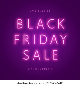 Black Friday Sale Neon Web Banner. Advertising Poster Template. Vector illustration