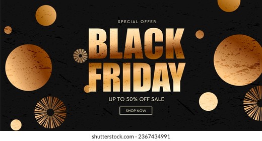 Black Friday Sale Offer 50%. Modern Creative Background with Black and White Colors. Abstract Illustration for Promotion, Advertising, Web, Social and Fashion Ads. 