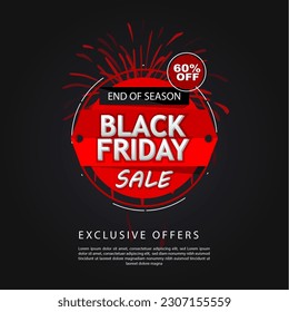 black Friday sale offer banner, discount 60% off vector illustration.