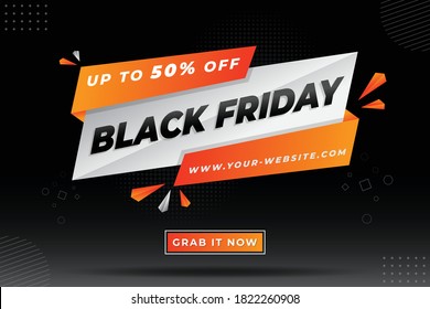 Black Friday Sale Offer Design Banner Template for Social Media Post and Web with beautiful Orange Gradient color on abstract black background