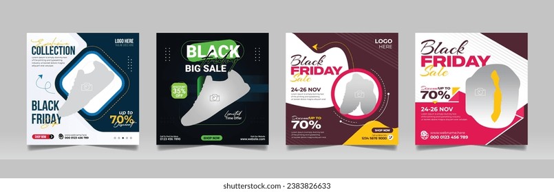 Black Friday Sale Offer Design Banner Template pack for Social Media Post Fashion Square Flyer Template Set