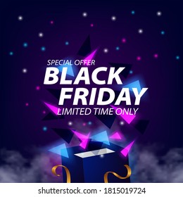 Black Friday Sale Offer Discount Poster Banner Template With Glow Neon Modern Futuristic