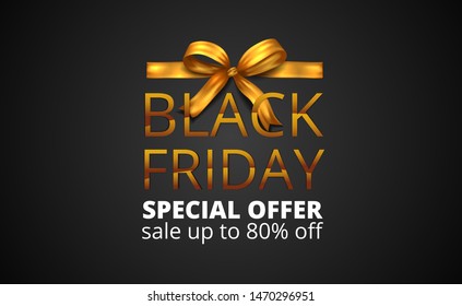 black friday sale offer limited time with golden ribbon and gold text for flyer banner brochure template
