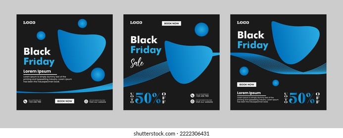 Black friday sale offers square social media promotional banners with space for an image