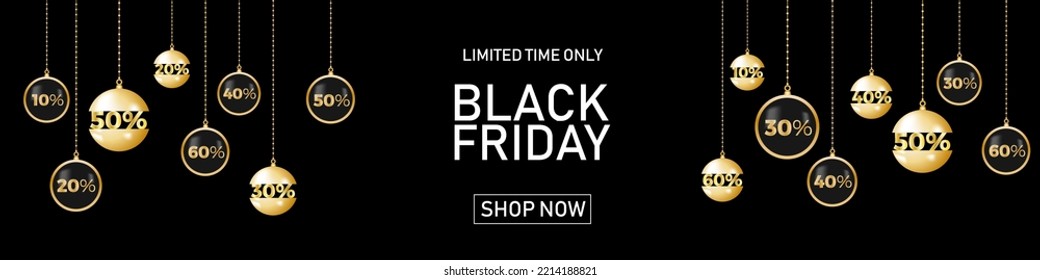 Black friday sale on background with discounts. Limited time only. Template for a banner. Vector illustration for your design
