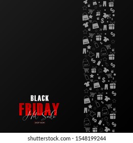 Black Friday sale on BLACK background.Vector illustration.