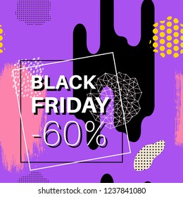 Black Friday sale. Online shopping banner with discount offer. Promotional design poster. Abstract background.