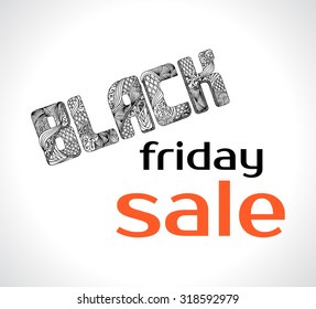 Black friday sale painted decorative fonts. Big Discounts and Sales. Black Friday Ornamental Calligraphic Inscription. Vector hand-drawing Lettering.
