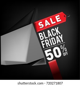 Black friday sale poster. 3d geometric poster design template for promotion. Glossy metal material style.
