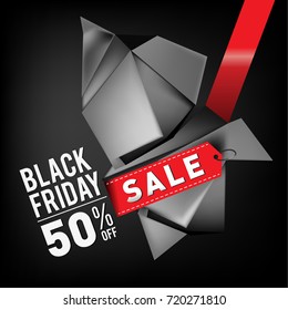 Black friday sale poster. 3d geometric poster design template for promotion. Glossy metal material style.
