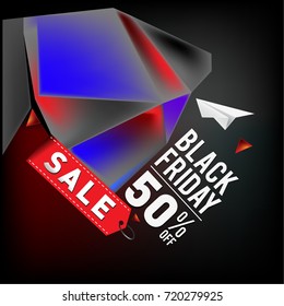 Black friday sale poster. 3d geometric poster design template for promotion. Glossy metal material style.
