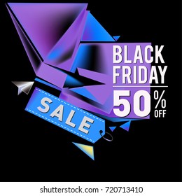 Black friday sale poster. 3d colorful geometric poster design template for promotion. Glossy metal and plastic material style.