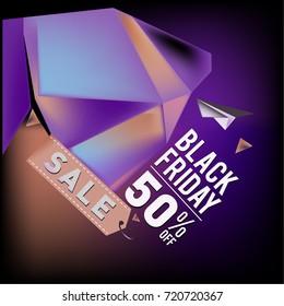 Black friday sale poster. 3d colorful geometric poster design template for promotion. Glossy metal and plastic material style.