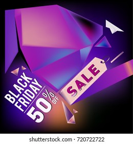 Black friday sale poster. 3d colorful geometric poster design template for promotion. Glossy metal and plastic material style.