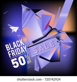 Black friday sale poster. 3d colorful geometric poster design template for promotion. Glossy metal and plastic material style.