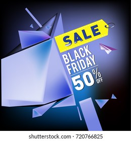 Black friday sale poster. 3d colorful geometric poster design template for promotion. Glossy metal and plastic material style.