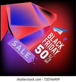 Black friday sale poster. 3d colorful geometric poster design template for promotion. Glossy metal and plastic material style.