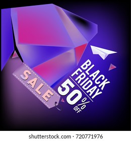 Black friday sale poster. 3d colorful geometric poster design template for promotion. Glossy metal and plastic material style.