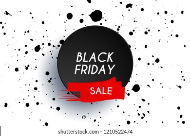 Black Friday sale poster. Black background textured with paper 3d dynamic flowers and pattern. Vector business illustration. Ad sign. Commercial discount event banner.