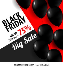 Black Friday Sale Poster with Black Balloons with Square Frame. Vector illustration.