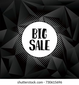 Black friday sale poster or banner vector template with creative retro handwritten typography, halftone shadow on polygonal background. Holiday season sale, special offer. Eps10 vector illustration.