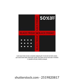 Black Friday Sale Poster. Black box tied with red ribbon with word Black Friday. Design template for sale banner