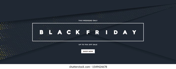 Black Friday sale poster or commercial discount event banner on black background with Halftone pattern. Social media template for website and mobile website development, email and newsletter design