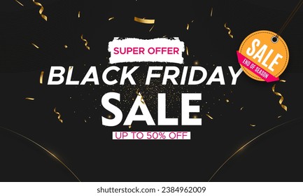 Black Friday sale poster or commercial discount event banner on black background.