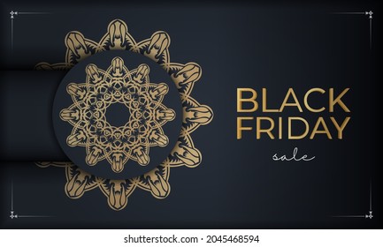 Black Friday Sale Poster Sale Dark Blue With Luxurious Gold Pattern