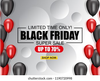 Black Friday Sale Poster design with Shiny Balloons Modern Geometric Background with Square Frame. Vector illustration.