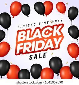 Black Friday Sale Poster Design With Glossy Balloons Decorated On White Background.