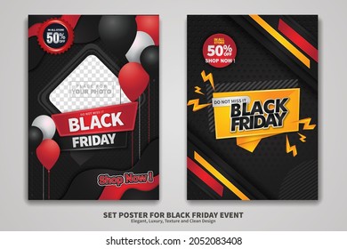 Black Friday Sale poster design set with background texture, elegant, luxury and clean design. Vector illustration.