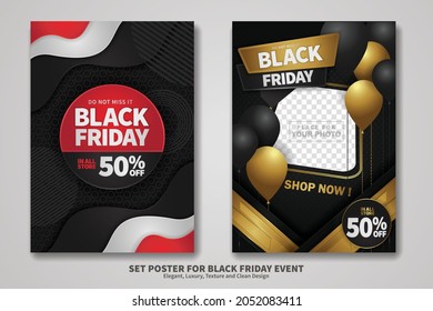 Black Friday Sale poster design set with background texture, elegant, luxury and clean design. Vector illustration.