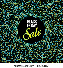 Black Friday sale. Poster design. Multi-colored lines on a black background. Eps10 vector illustration.