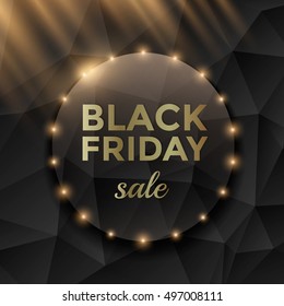 Black Friday sale poster design with black triangle background and gold text.