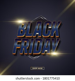 Black Friday sale poster with elegant 3d text on dark background. Online shop banner for promotion