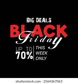 Black Friday Sale Poster featuring promotional elements such as black gift boxes, balloons, megaphones, and 3D percentage symbols with vector