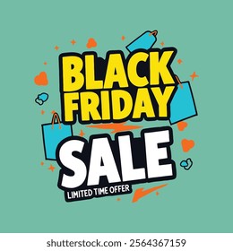 Black Friday Sale Poster featuring promotional elements such as black gift boxes, balloons, megaphones, and 3D percentage symbols with vector