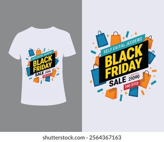 Black Friday Sale Poster featuring promotional elements such as black gift boxes, balloons, megaphones, and 3D percentage symbols with vector