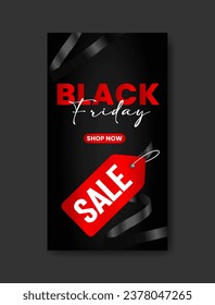 Black Friday Sale for poster or flyer and social media design with balloons and confetti. Screen backdrop for stories and post, mobile app, banners, cards, Stories template.