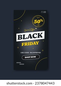 Black Friday Sale for poster or flyer and social media design. Screen backdrop for stories and post, mobile app, banners, cards, Stories template.