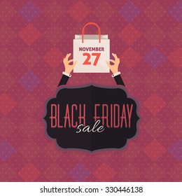 Black Friday Sale Poster, Flyer, Card or Web Banner Advertising Template. Hands Hold Shopping Bag
