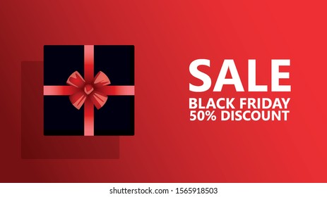 black friday sale poster with gift present vector illustration design