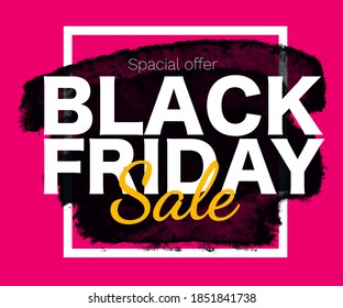 Black Friday Sale Poster with grunge brush stroke. Shopping discount promotion. Banner for business, promotion and advertising. Vector illustration.