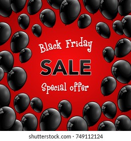 Black Friday Sale - poster with helium balloons. Vector.