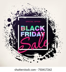 Black Friday Sale Poster with holographic effect. Modern concept for cover design. Sale Discount banner. Template advertising poster design for flyer, presentation, cover design. Vector illustration
